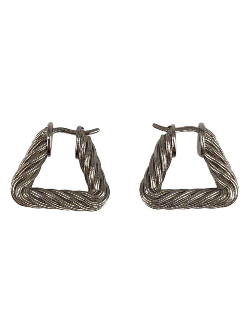 Bottega Veneta Cord Triangle Twist Hoop Earrings Silver